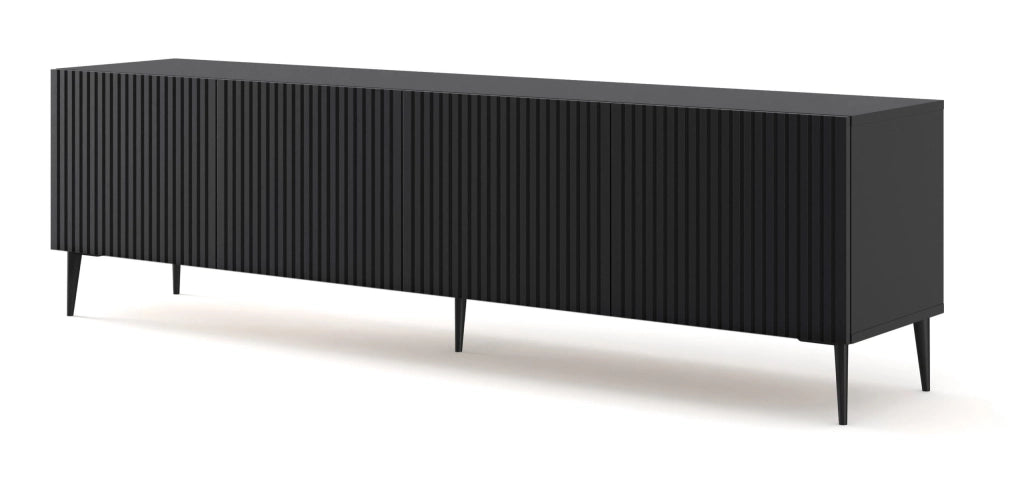 MOBILE RAVENNA B PORTA TV IN MDF RIVESTITO 4D 200 NERO OPACO GAMBE NERE
