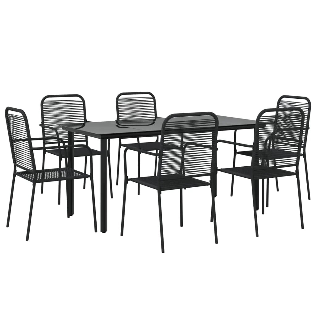 Set da pranzo da esterno da 7 pezzi mobili da giardino in corda di cotone nero e acciaio 02_0014368
