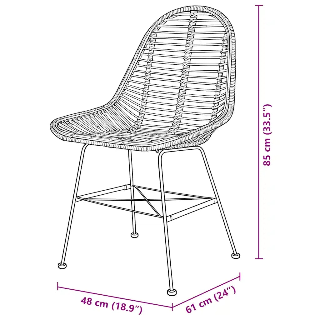 Sedie da Pranzo 4 pz Nere in Rattan Naturale 244572