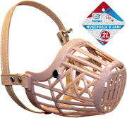 MUSERUOLA PER CANI IN PLASTICA ANTISTRESS CON CINTURINO IN CUOIO DIAMETRO 10 CM