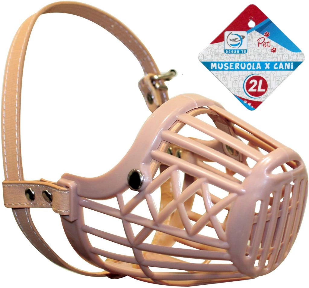 MUSERUOLA PER CANI IN PLASTICA ANTISTRESS CON CINTURINO IN CUOIO DIAMETRO 10 CM