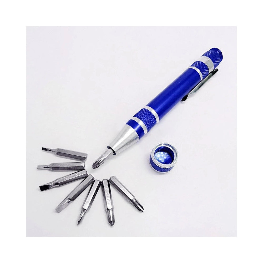 Trade Shop - Penna Di Precisione 8in1 In Alluminio Multifunzione Set Punte Cacciaviti Cacciavite Torx -