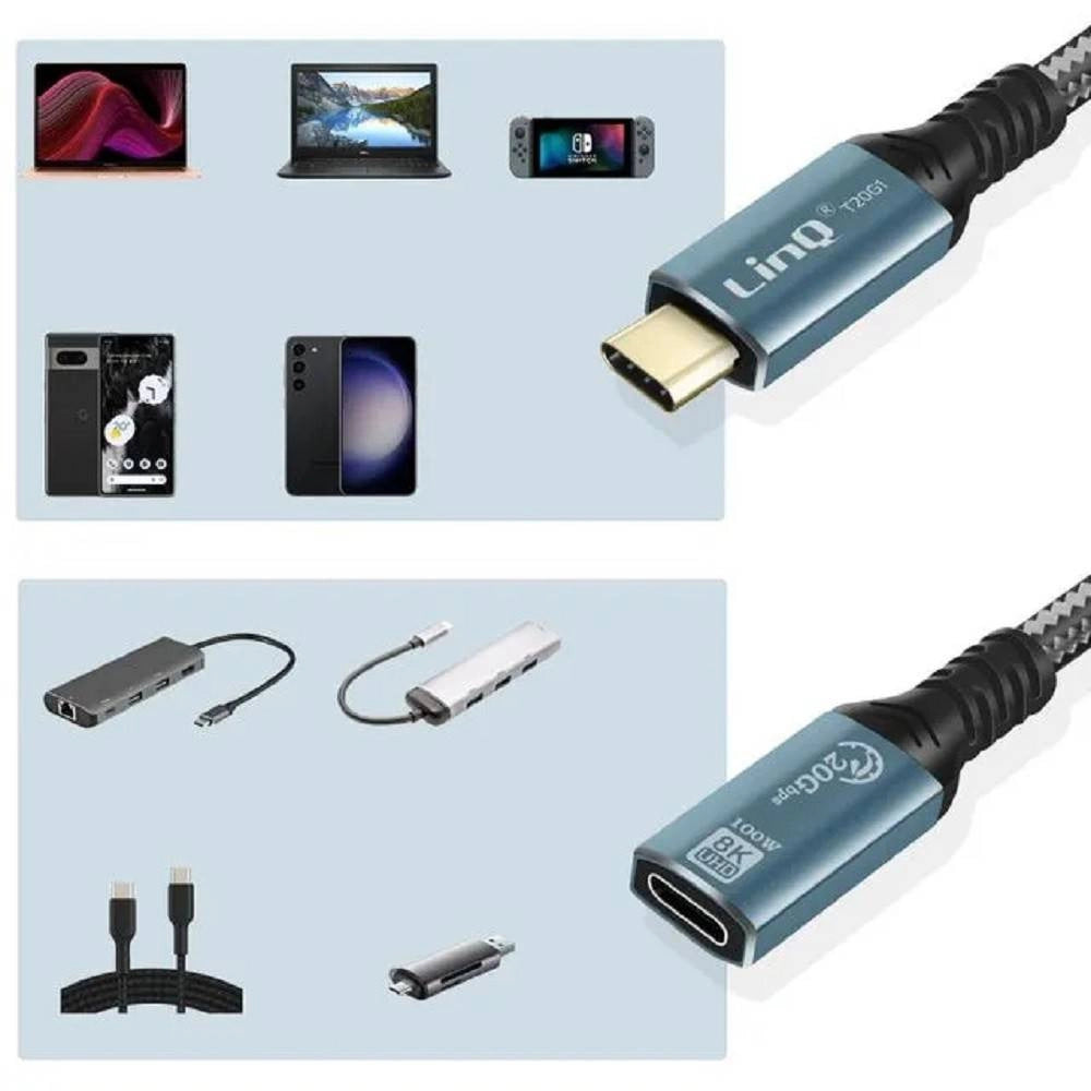 Trade Shop - Cavo Prolunga Usb-c Maschio Femmina Type-c 8k Ricarica Pd100w 1,2mt 20gbps T20g1 -