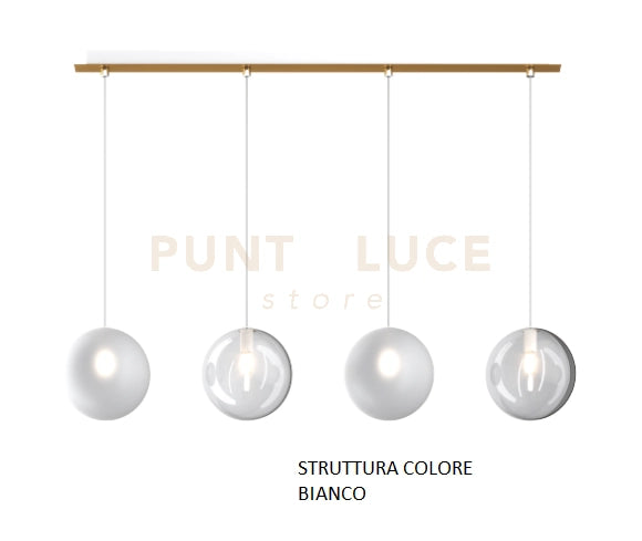 SOSPENSIONE BIANCO 4 LUCI RETTANGOLARE VETRI BIANCO FOG 1184BI-S4 R-BF