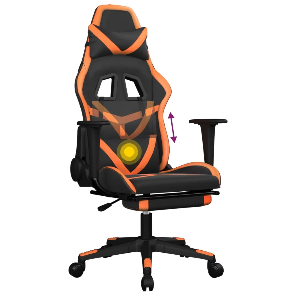 Sedia Gaming | Sedia da e-sports Massaggio Poggiapiedi Nero e Arancione Similpelle