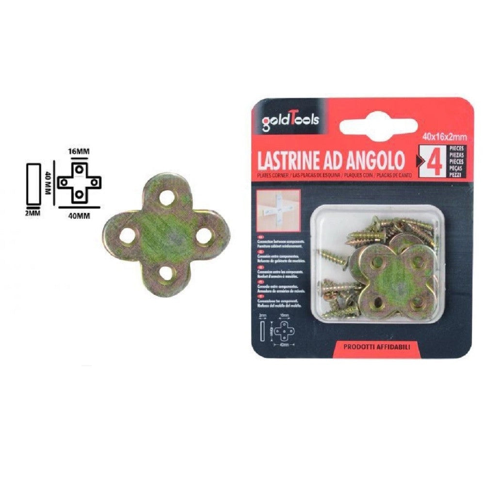 Trade Shop - Set 4pz Lastrina Lastrine Ad Angolo Forma X 40x16x2mm Con Viti Per Mobili 91231 -