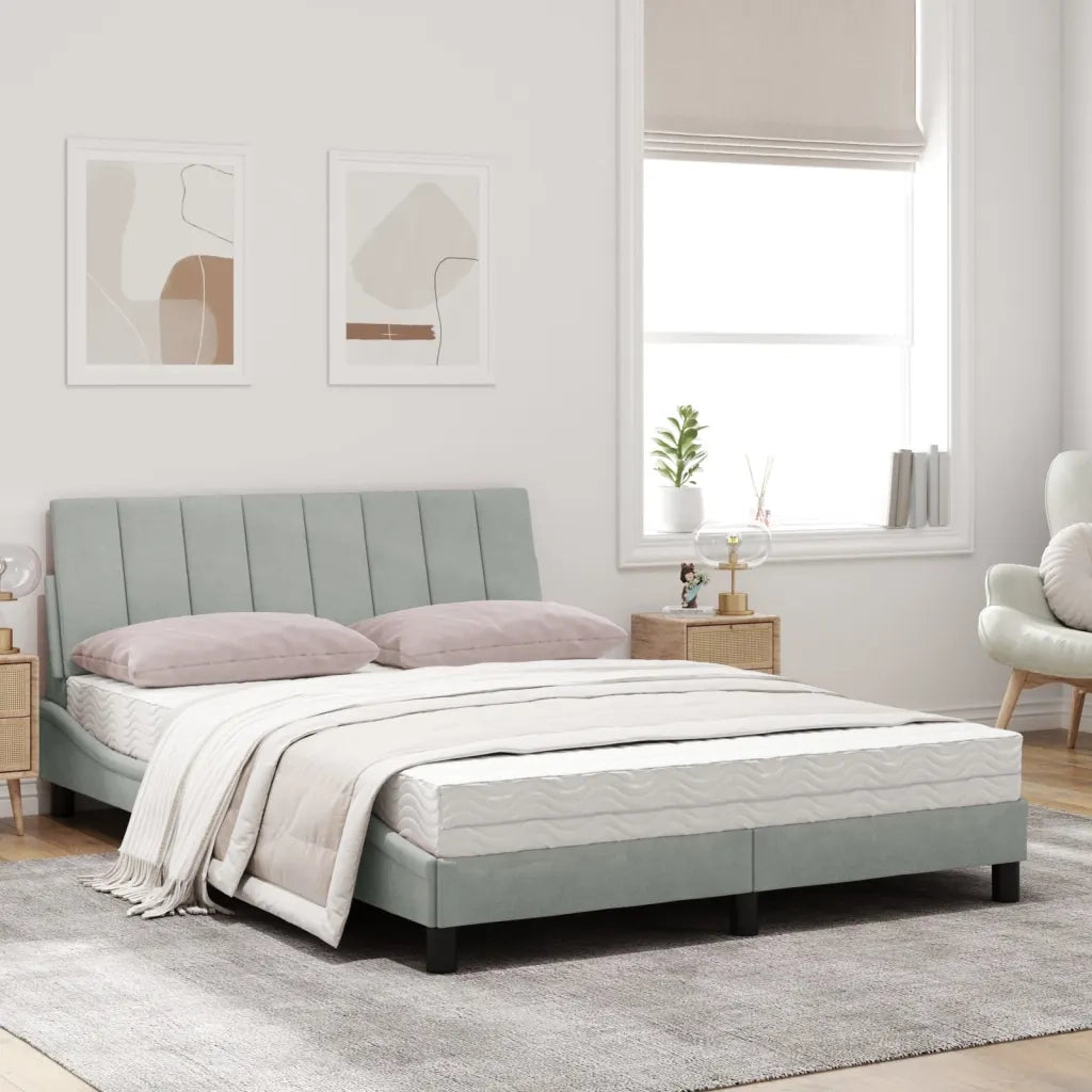Letto con Materasso Grigio Chiaro 120x200 cm in Velluto