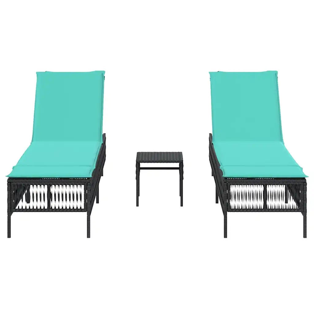 Lettini prendisole 2 pz con Tavolino in Polyrattan Nero 4002754