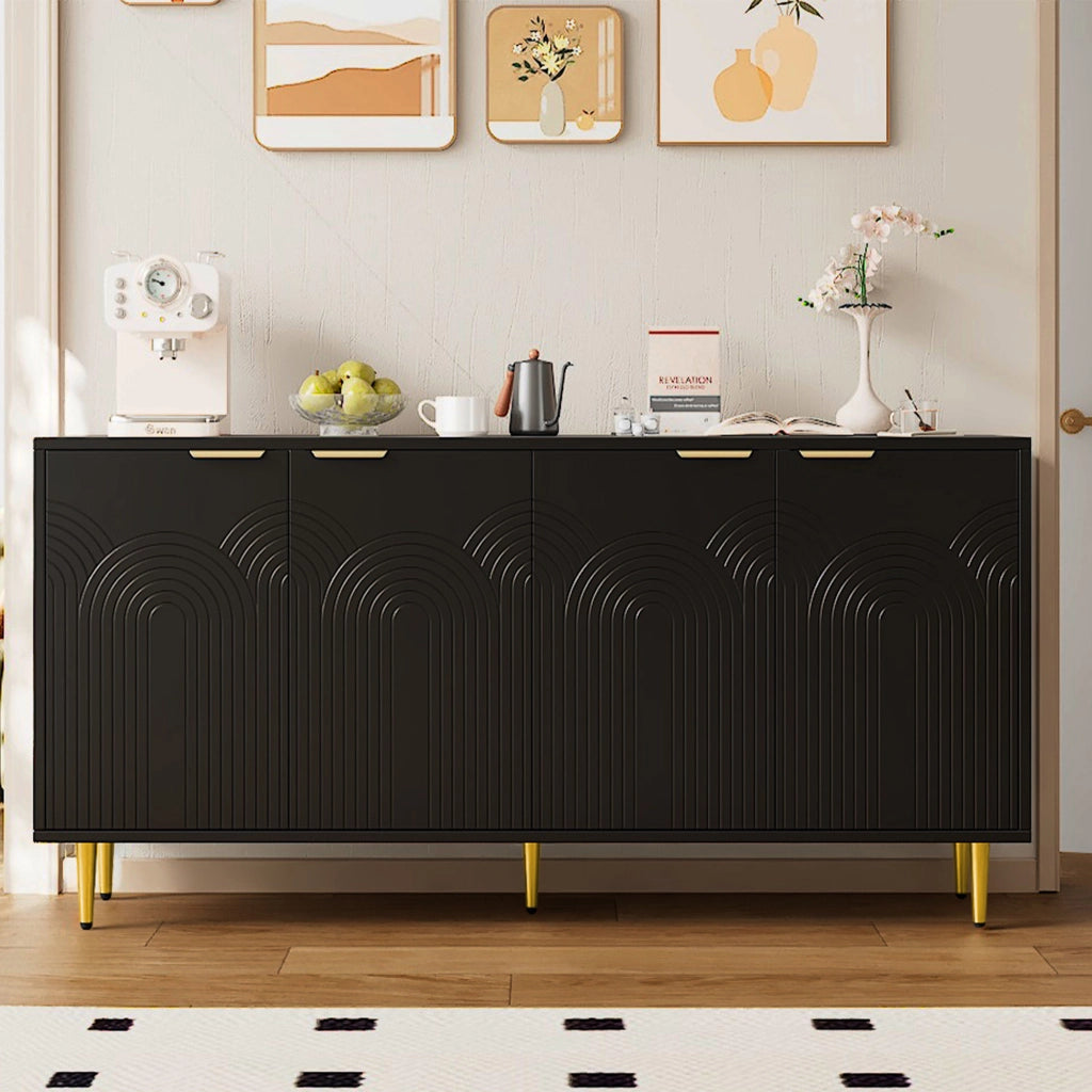 Credenza con 4 ante e ripiani regolabili; chiusura soft-close - per soggiorno - 160x40x80 cm - in MDF e truciolare - nero
