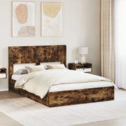 Struttura del letto con stoccaggio e testata Rovere Fumo