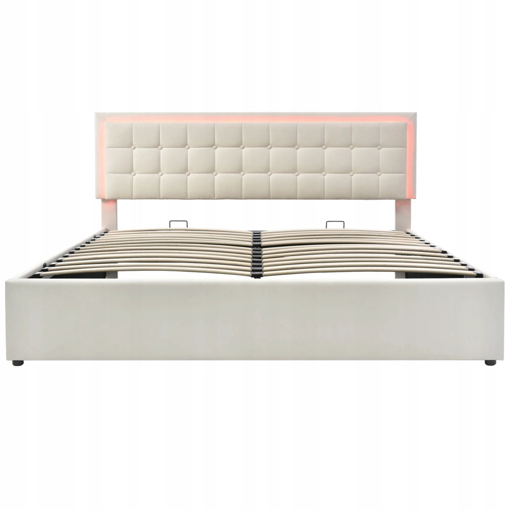 Letto imbottito con testiera in pelle e LED - Xylo - 140x200 - Bianco