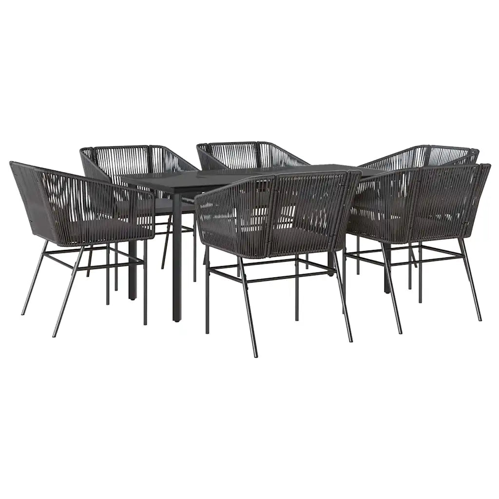 Set Pranzo da Giardino 7 pz Nero con Cuscini Polyrattan Vetro 3334615