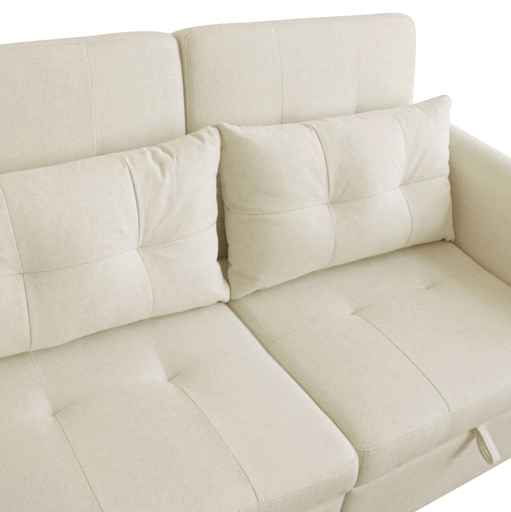 Divano letto 3 in 1; schienale reclinabile; cotone e lino beige