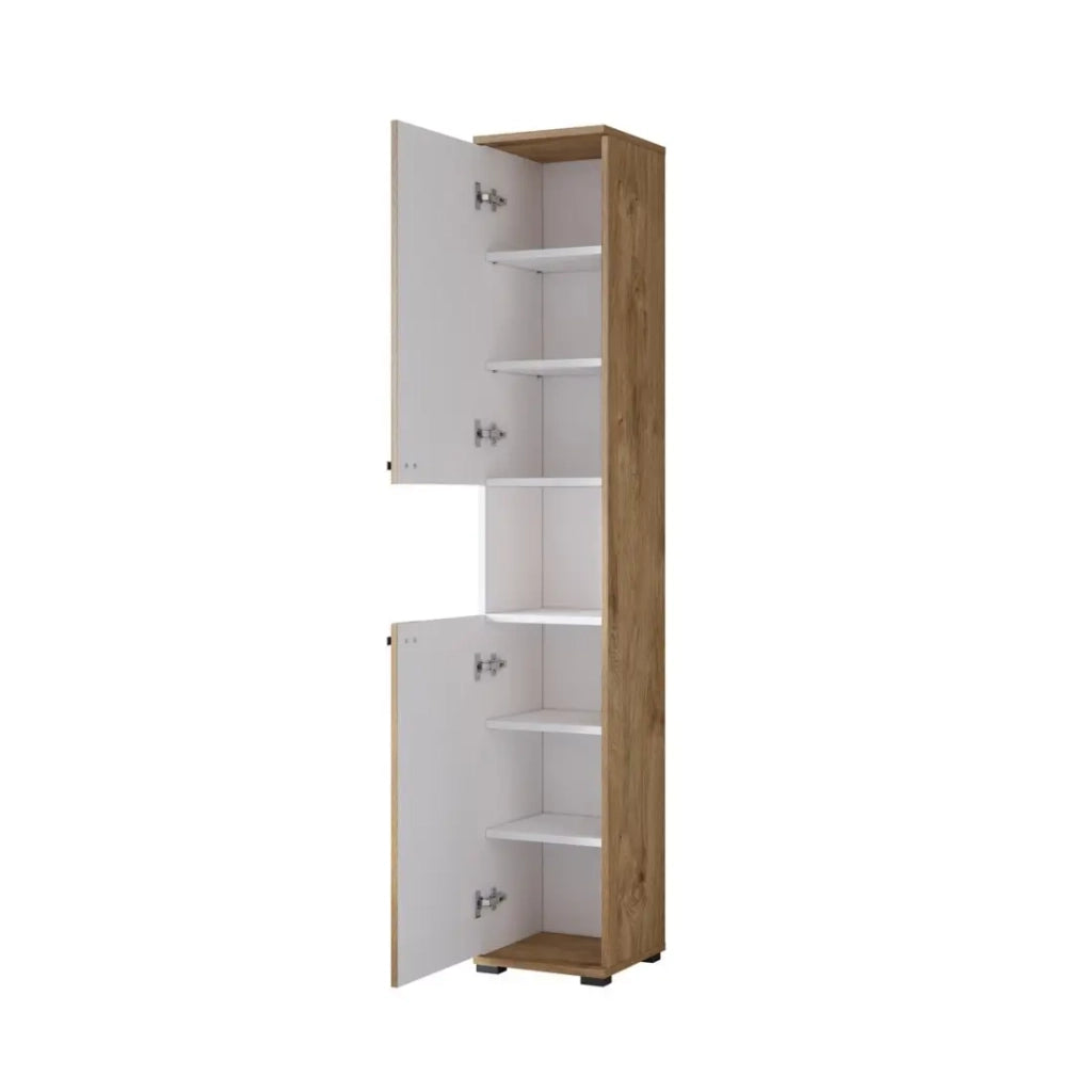 Colonna da bagno collezione BALEA - 2 porte e 1 nicchia, colore bianco e rovere