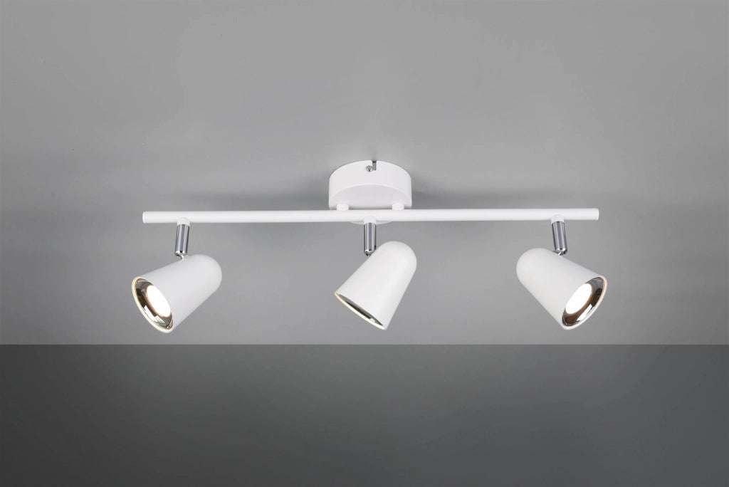 TOULOUSE BARRA 3 SPOTS LED 10,5W 1200lm, 3000K BIANCO SATINATO CON BORDO CROMATO L. 48CM