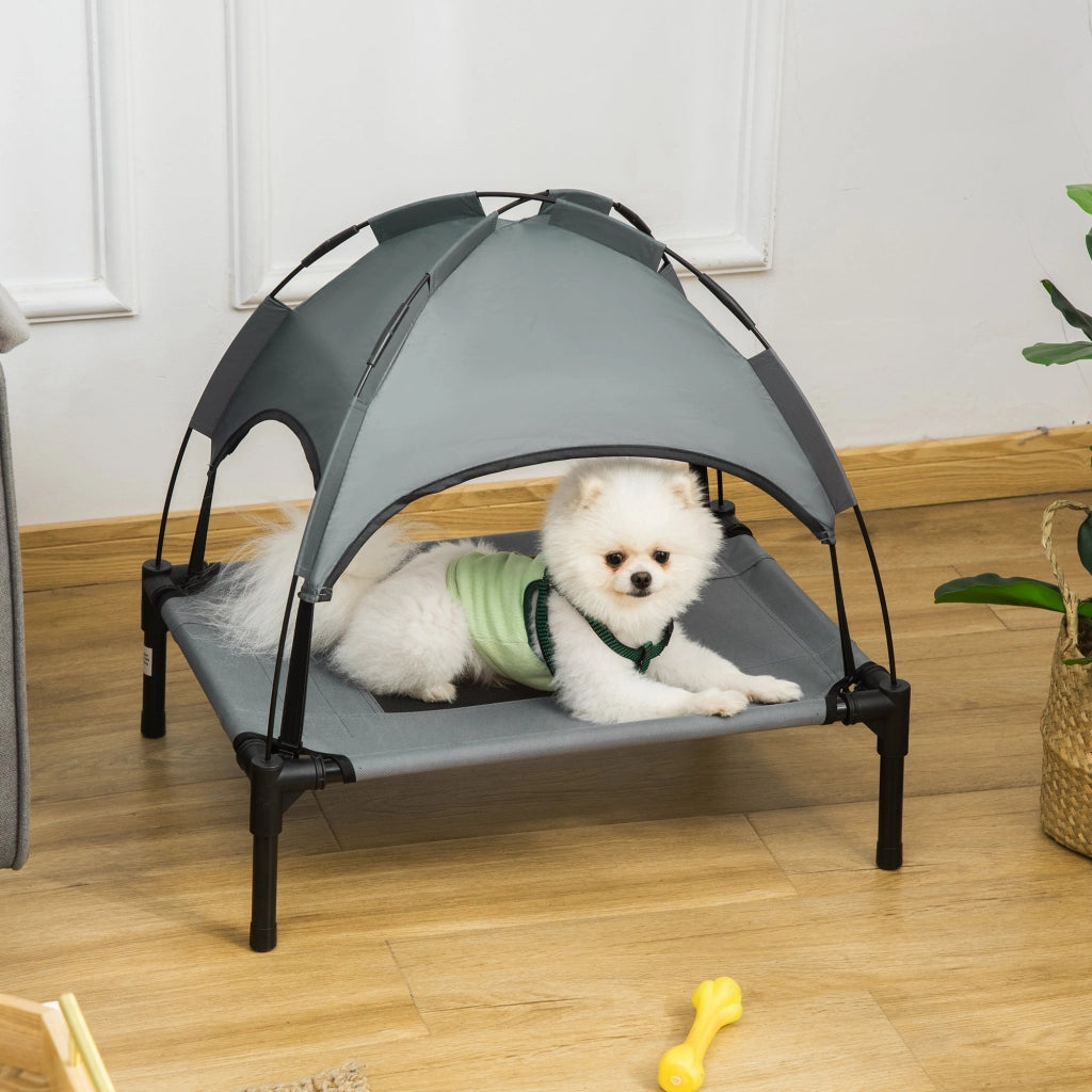 Cuccia per Cani Letto Elevato con Baldacchino ¨C zephmum ¨C Grigio 61x46x62 cm