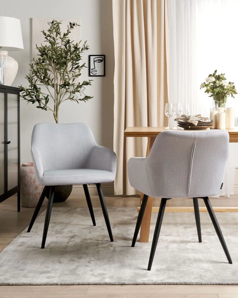 Set di 2 sedie imbottite in velluto grigio chiaro con gambe in metallo soggiorno cucina