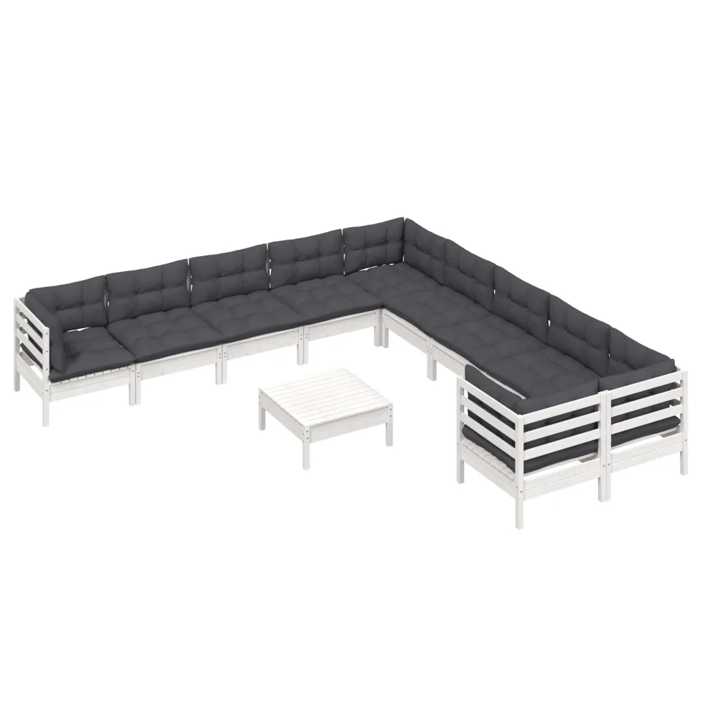 Set Divani da Giardino 11 pz con Cuscini Bianchi Legno di Pino cod mxl 44357