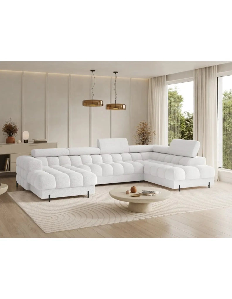Divano panoramico convertibile Bianco angolo destro FERARIA 358x93x202cm