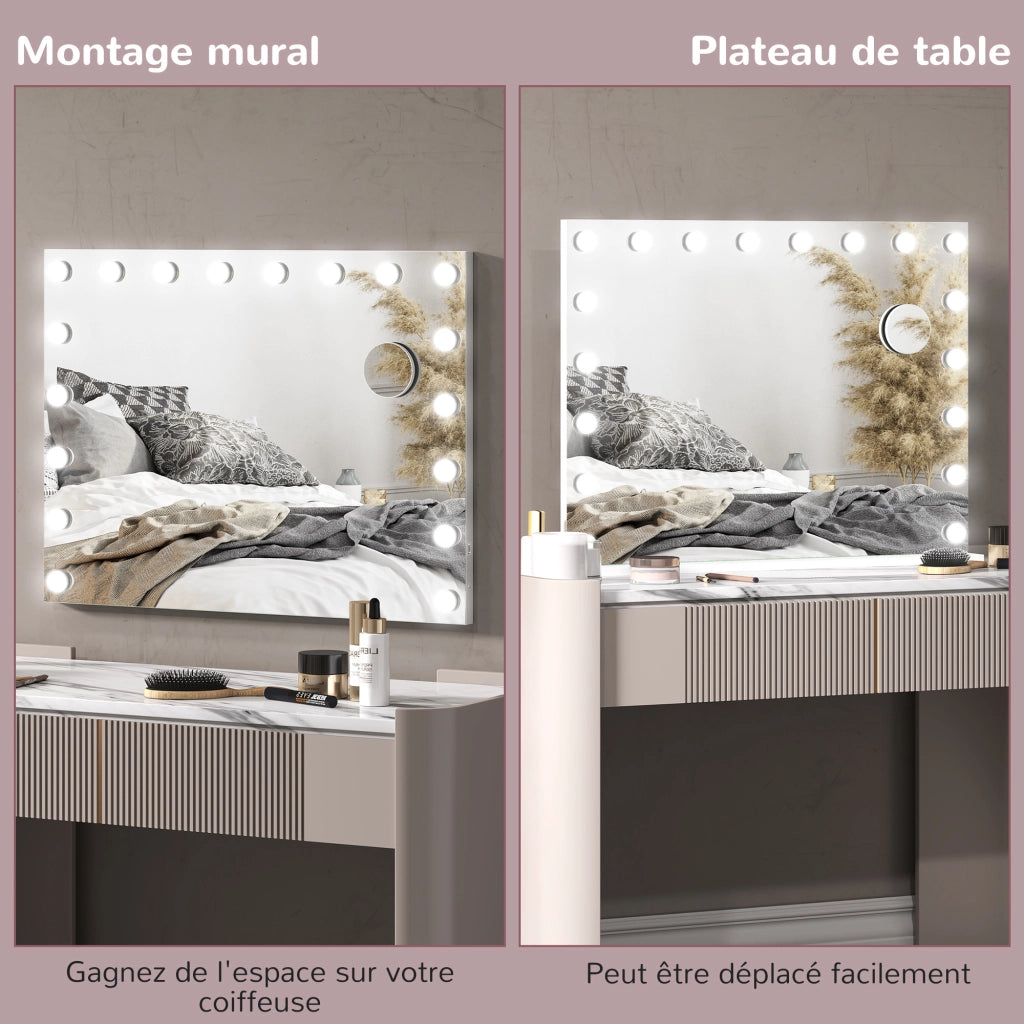 Specchio da trucco con LED regolabile e lente d'ingrandimento ¨C zephmum ¨C 80x62 cm