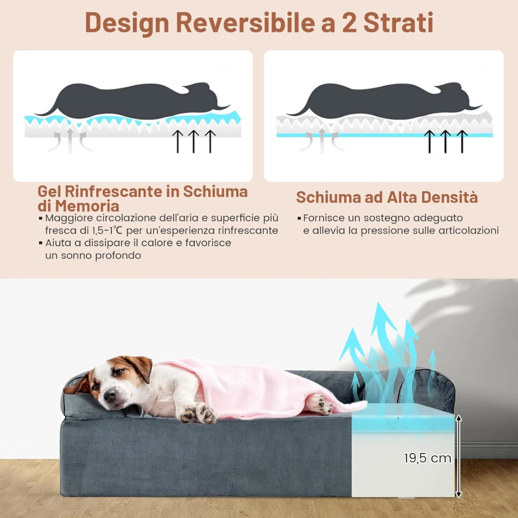 Letto Ortopedico per Cani, Cuccia per Animali in Schiuma di Memoria con Poggiatesta, Copertura Rimovibile e Fondo Antiscivolo per Cani Anziani, 102 x 82 x 30,5 cm