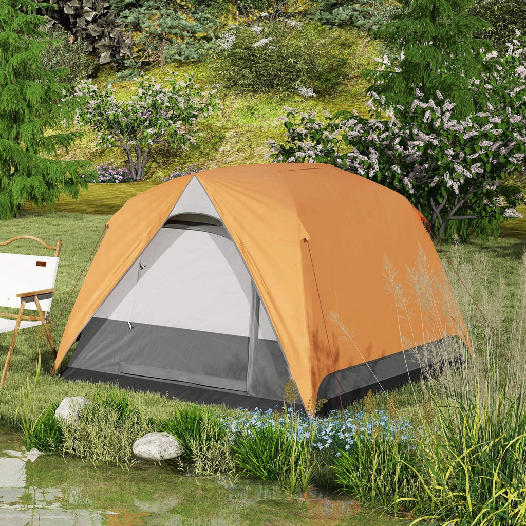 Tenda da Campeggio per 3 Persone Impermeabile 200x200x135H cm Impermeabile con Tasca e Gancio per Lanterna Arancione