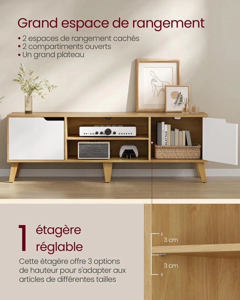 Mobile porta TV con ripiano regolabile per TV fino a 65 pollici lungo 147 cm stile di transizione per soggiorno/camera da letto marrone 12_0006576