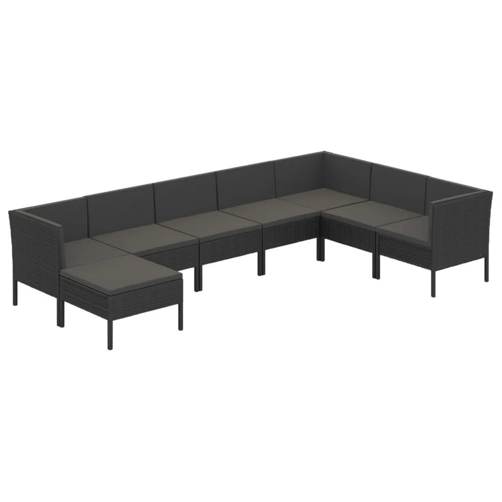 Set Divani da Giardino 8 pz con Cuscini in Polyrattan Nero cod mxl 38343