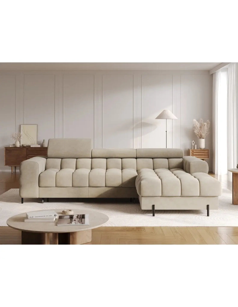 Divano angolare destro convertibile Beige design elegante 285x99x181cm FILTRO