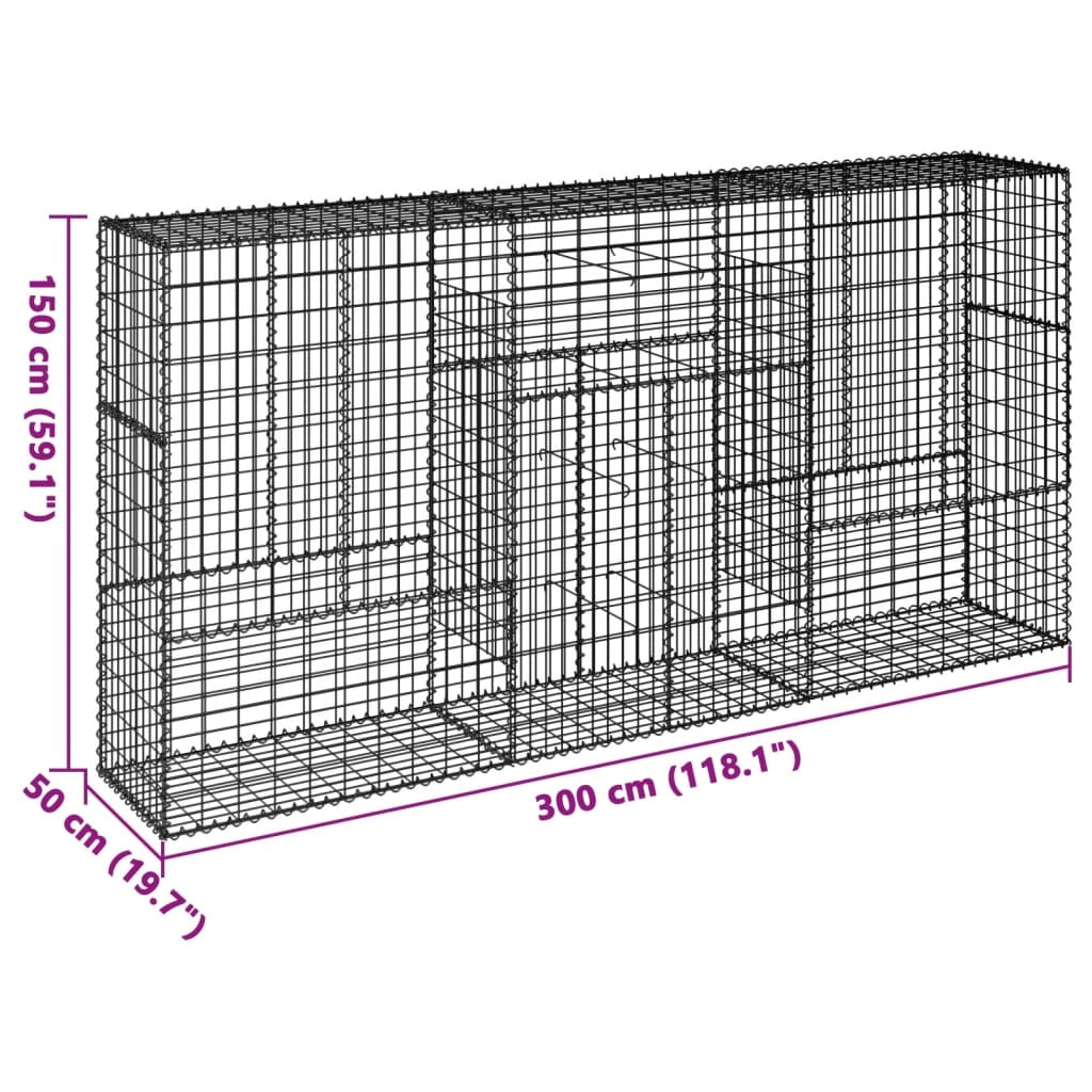 Gabbione recinto a gabbia muro di contenimento con coperchio 300 x 50 x 150 cm ferro zincato argento 02_0040154