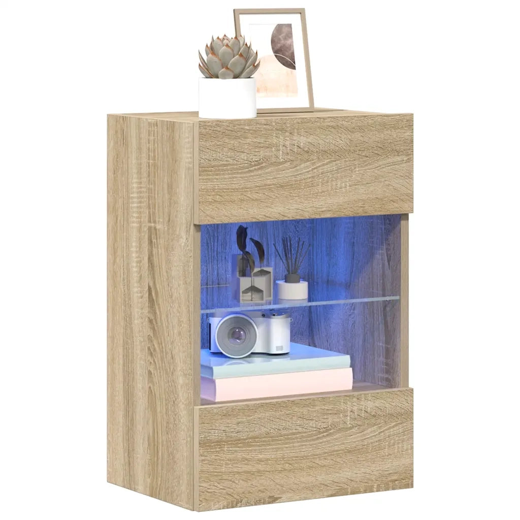 Mobili da parete con luci LED per TV 2pz Rovere Sonoma 40x30x60,5 cm 837083