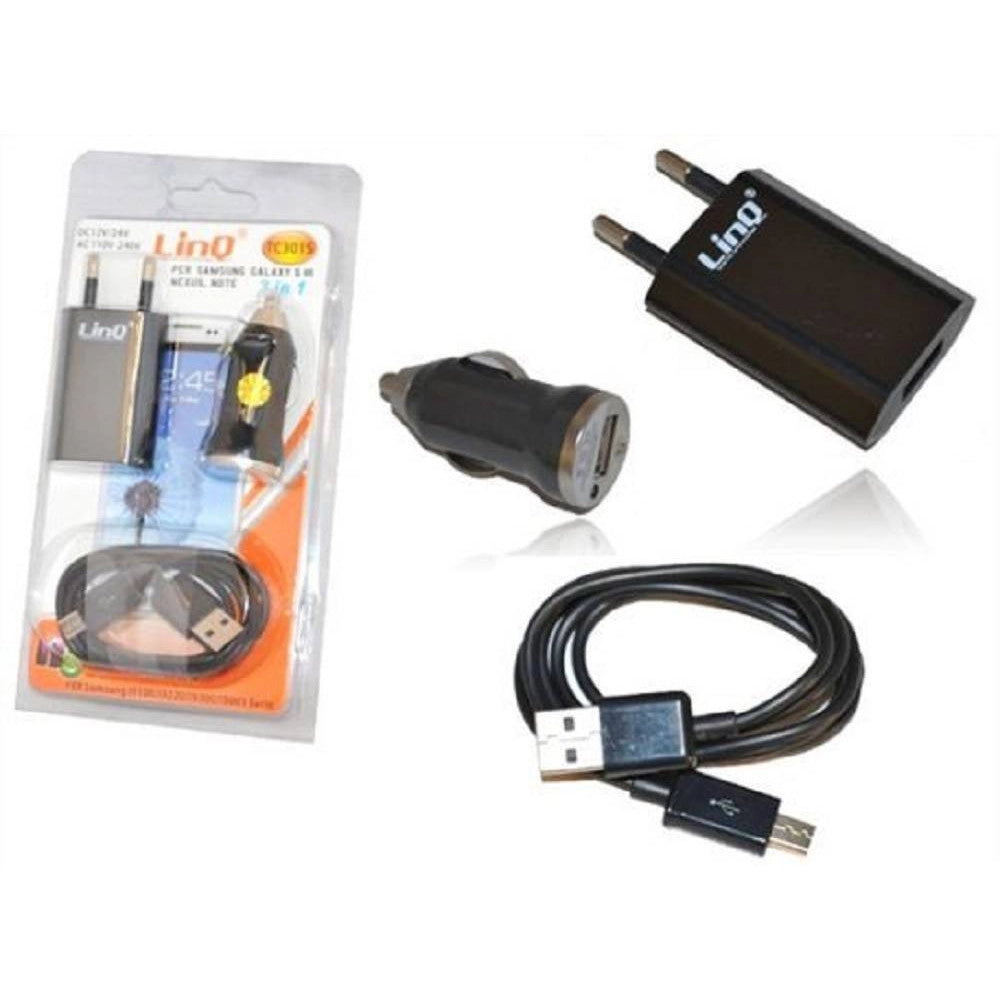 Trade Shop - Kit Caricabatterie 3in1 Per Casa Auto Usb Cellulari Smartphone Micro Usb Tc301s -