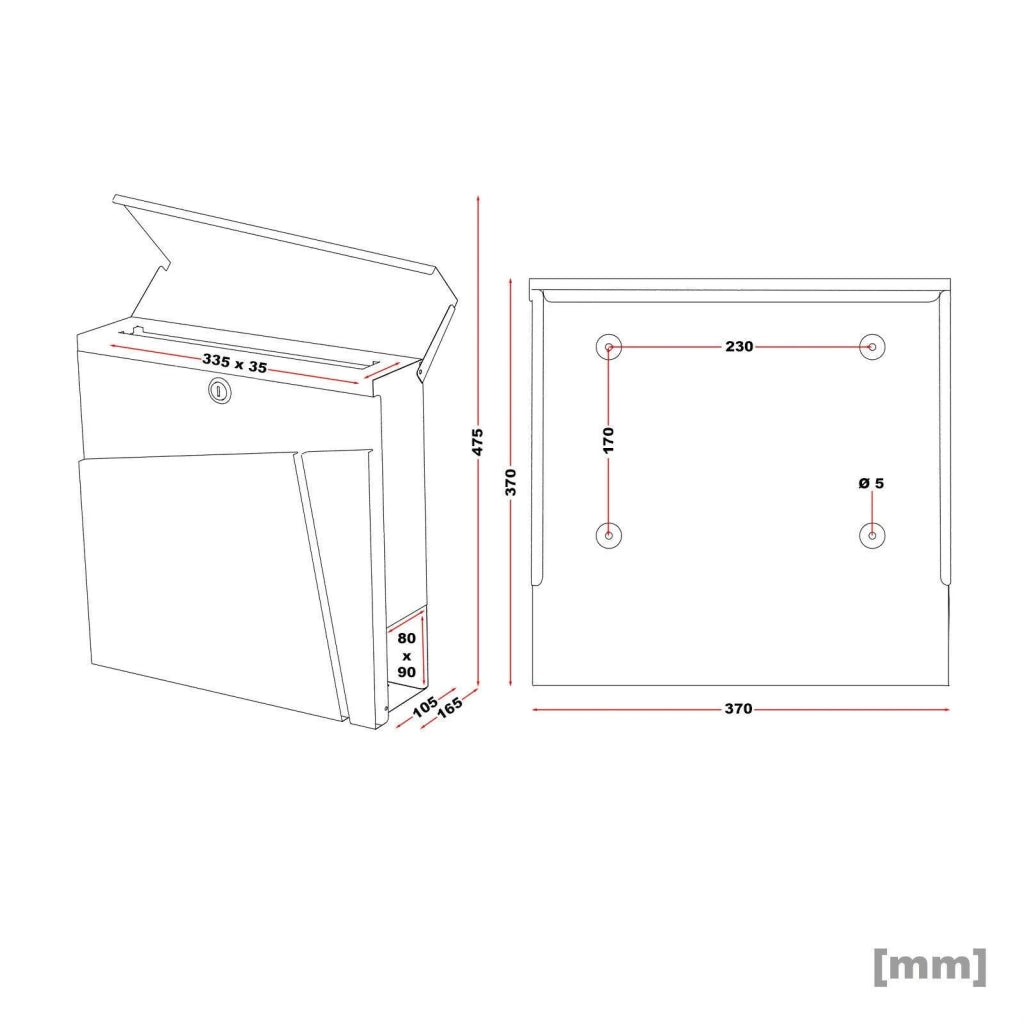 Cassetta postale/porta giornali/riviste di design da parete antracite acciaio zincato 37 x 37 x 10,5 cm antracite 16_0000098