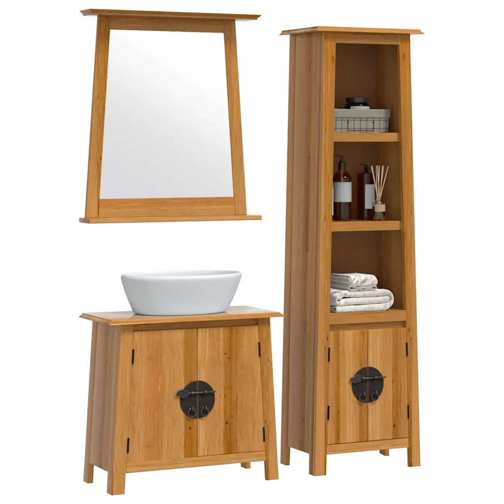 Set Mobili da Bagno 3 pz in Legno Massello di Pino