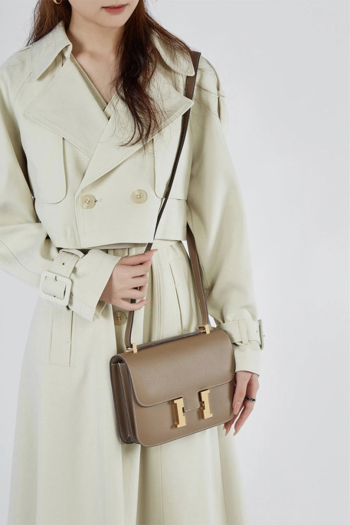 Borsa a tracolla da donna in vera pelle, borsa di lusso color bronzo