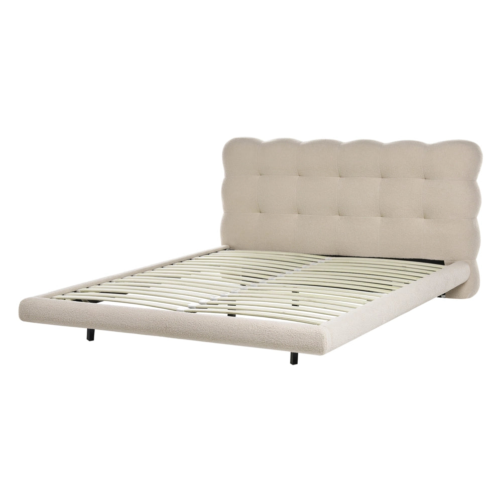 Letto matrimoniale in tessuto boucle con testata trapuntata Beige 140 x 200 cm design moderno