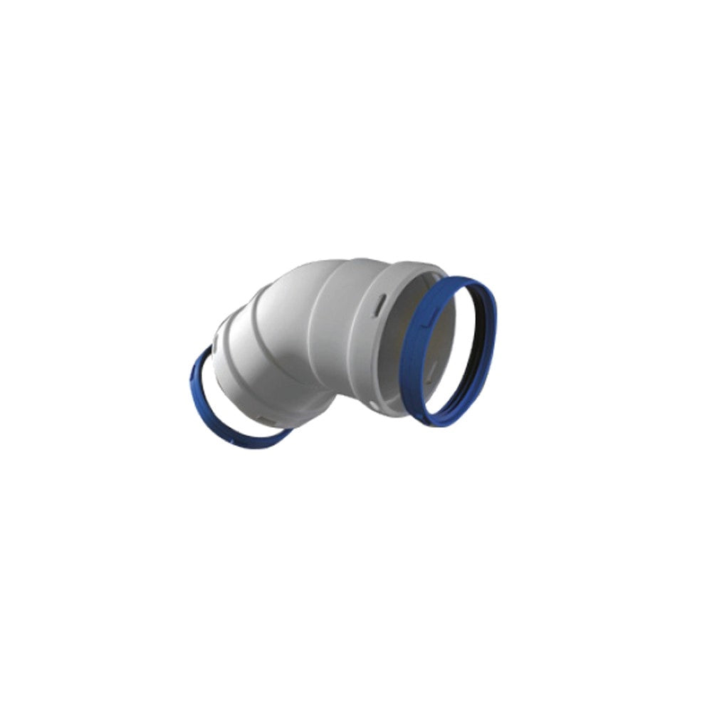 Curva 45 gradi femmina-femmina in alluminio estruso d80 mm e sp 1 mm