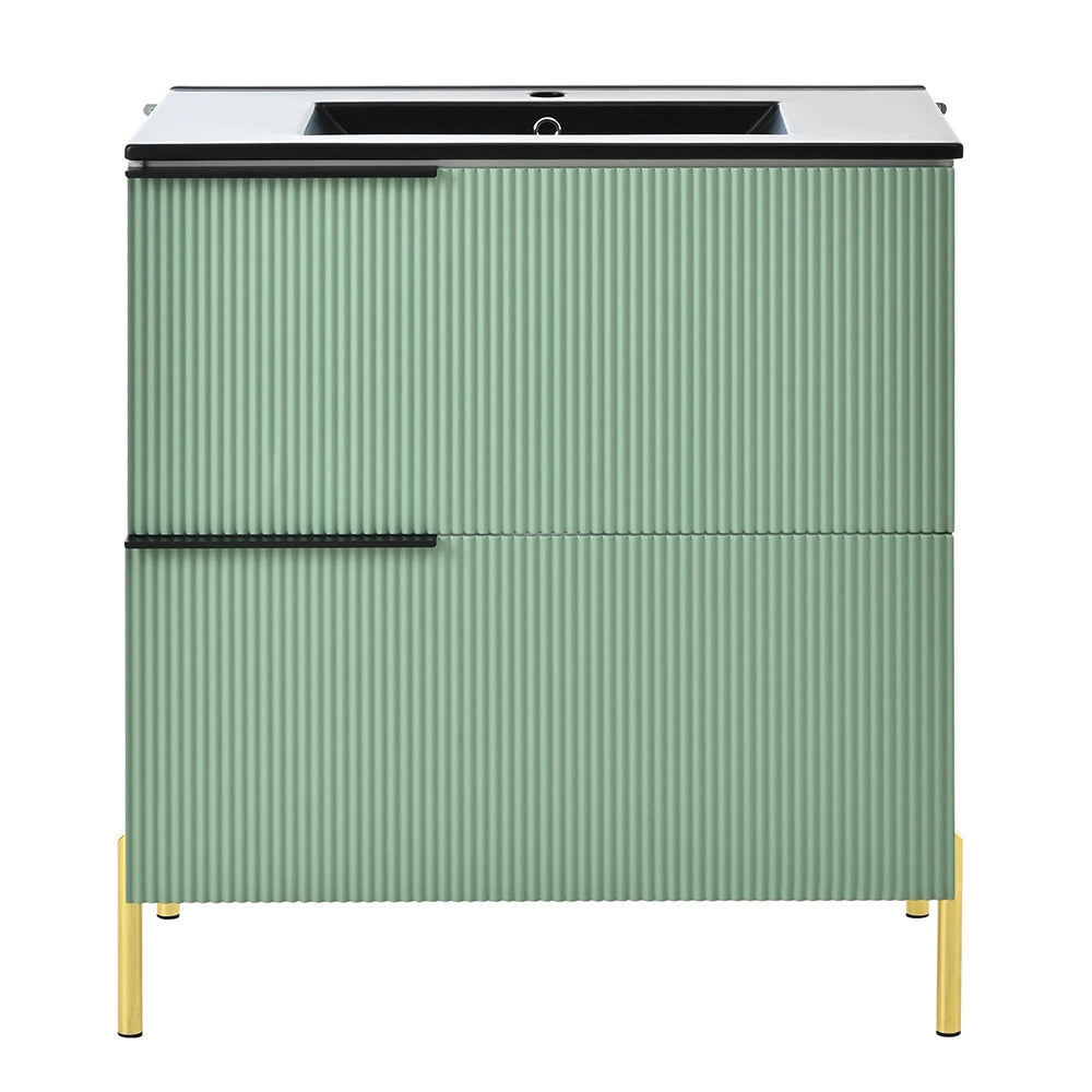 Armadio bagno con lavabo in ceramica - Xylo - Verde con cassetti
