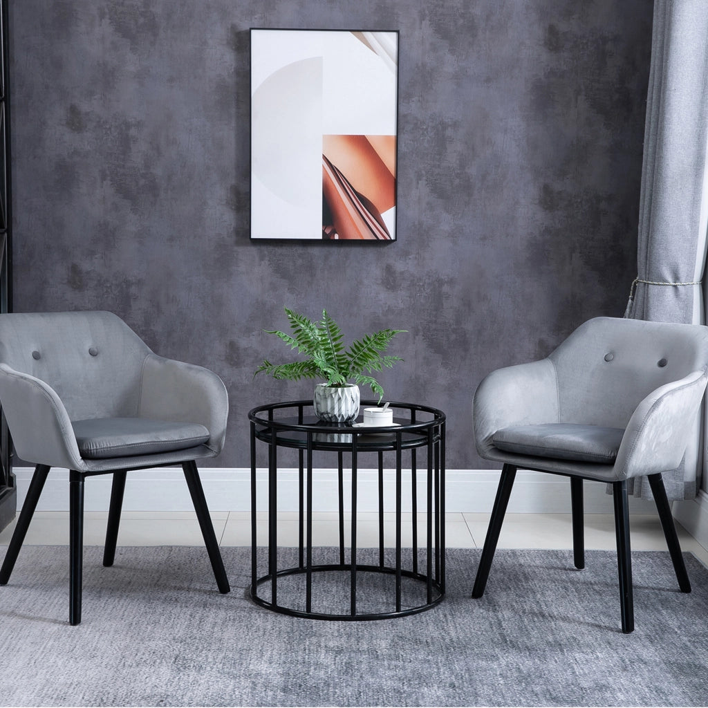 Set di 2 Sedie per Sala da Pranzo con Braccioli Imbottite e in Velluto, 54x56x74cm, Grigio