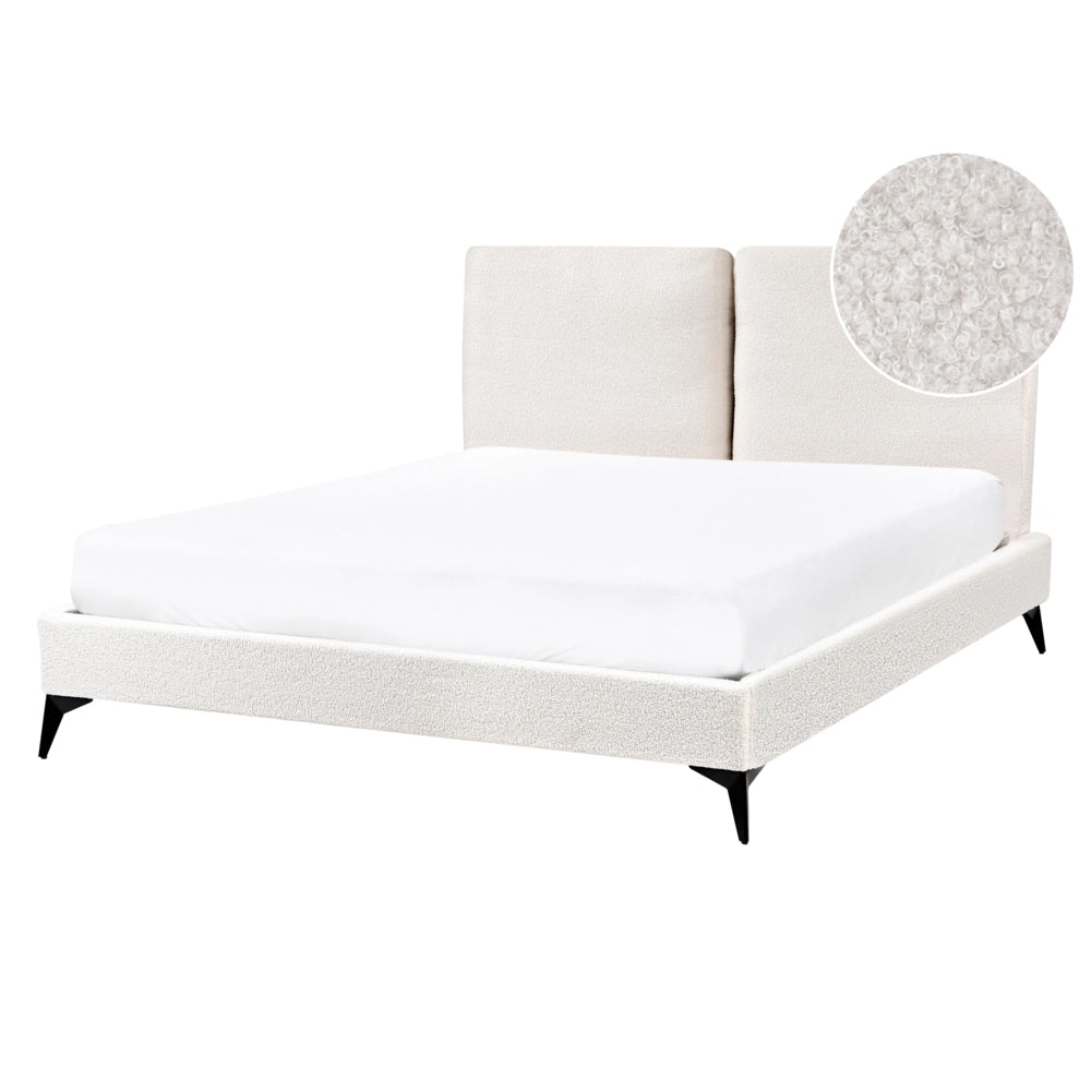 Letto matrimoniale imbottito in bouclè bianco 140 x 200 cm con rete a doghe stile moderno