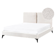 Letto matrimoniale imbottito in bouclè bianco 140 x 200 cm con rete a doghe stile moderno