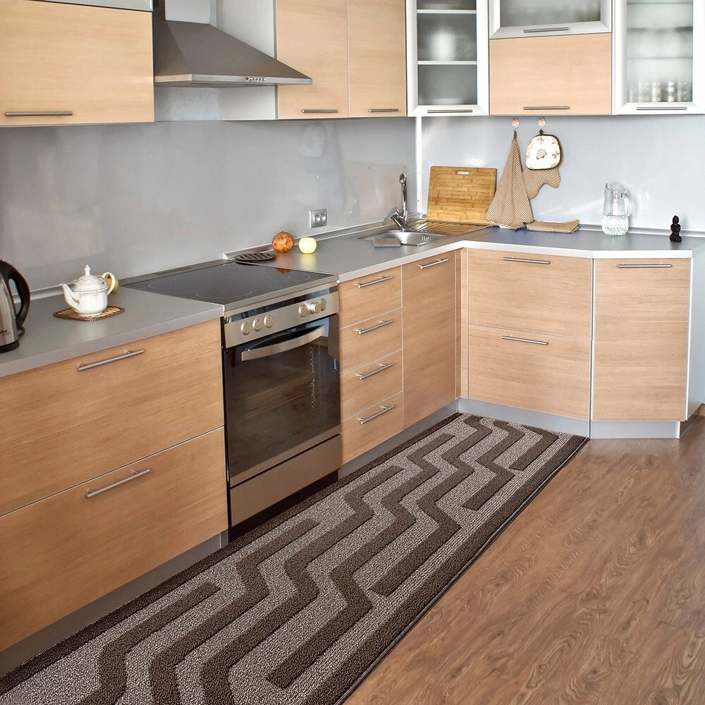 Tappeto Cucina A Righe 50x100 Cm 3D Morbido Bordato Passatoia Ingresso Assorbente Antiscivolo Marrone