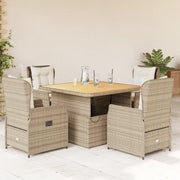 Set da Pranzo da Giardino 5 pz con Cuscini Beige in Polyrattan