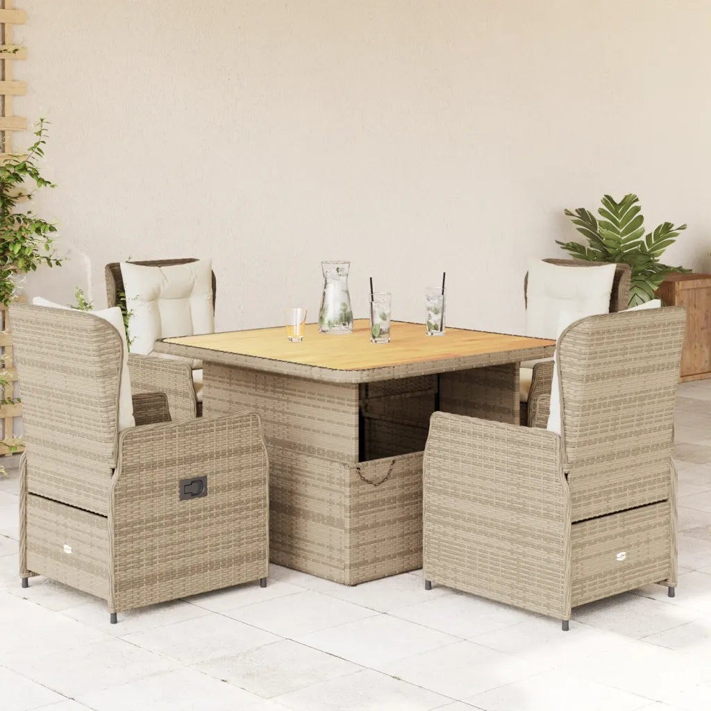 Set da Pranzo da Giardino 5 pz con Cuscini Beige in Polyrattan
