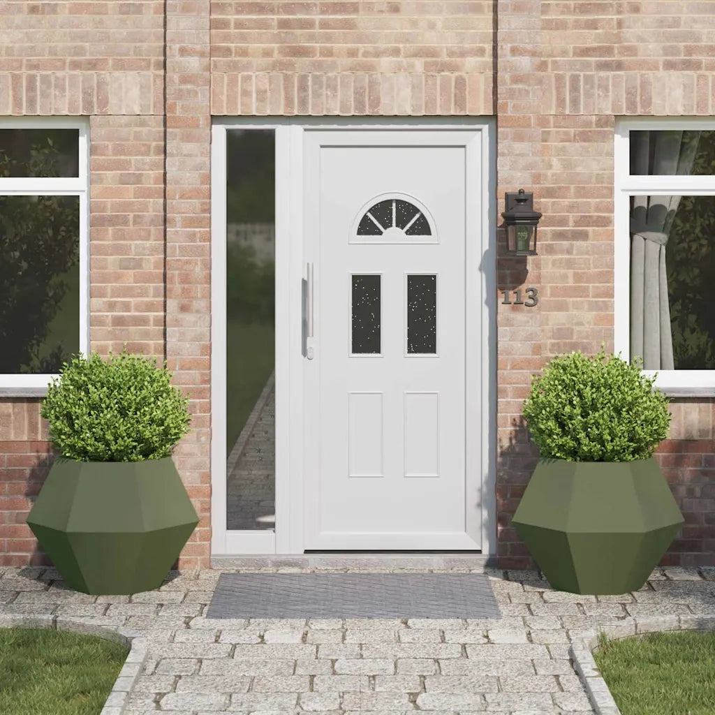 2 pz Fioriera | Cassetta per fiori | Vaso Verde oliva 75 x 75 x 60 cm Acciaio
