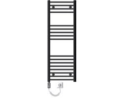 Radiatore elettrico per bagno con elemento di riscaldamento 900W, dimensioni 400x1200 mm, colorazione antracite curvo con connessione laterale.