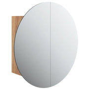Armadio da Bagno | Mobile da Bagno con Specchio Rotondo e LED Rovere 47x47x17,5cm