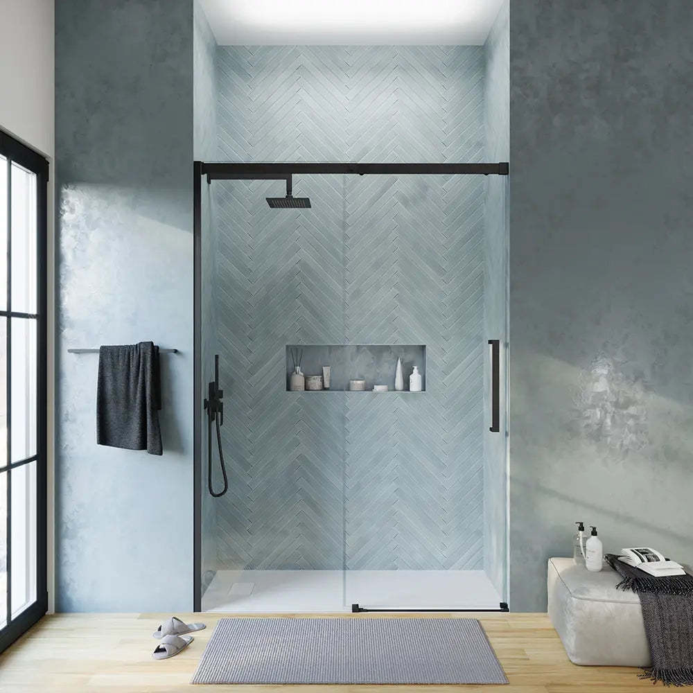 Porta doccia 120cm apertura scorrevole profili nero opaco vetro 8mm h195 | Antille