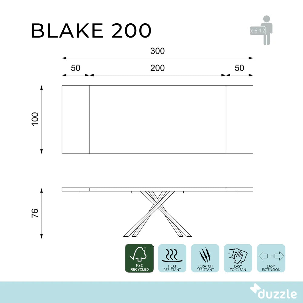 Tavolo da pranzo allungabile in legno impiallacciato rovere termocotto Blake 200-300x100 cm fino a 12 posti Made in Italy | Duzzle