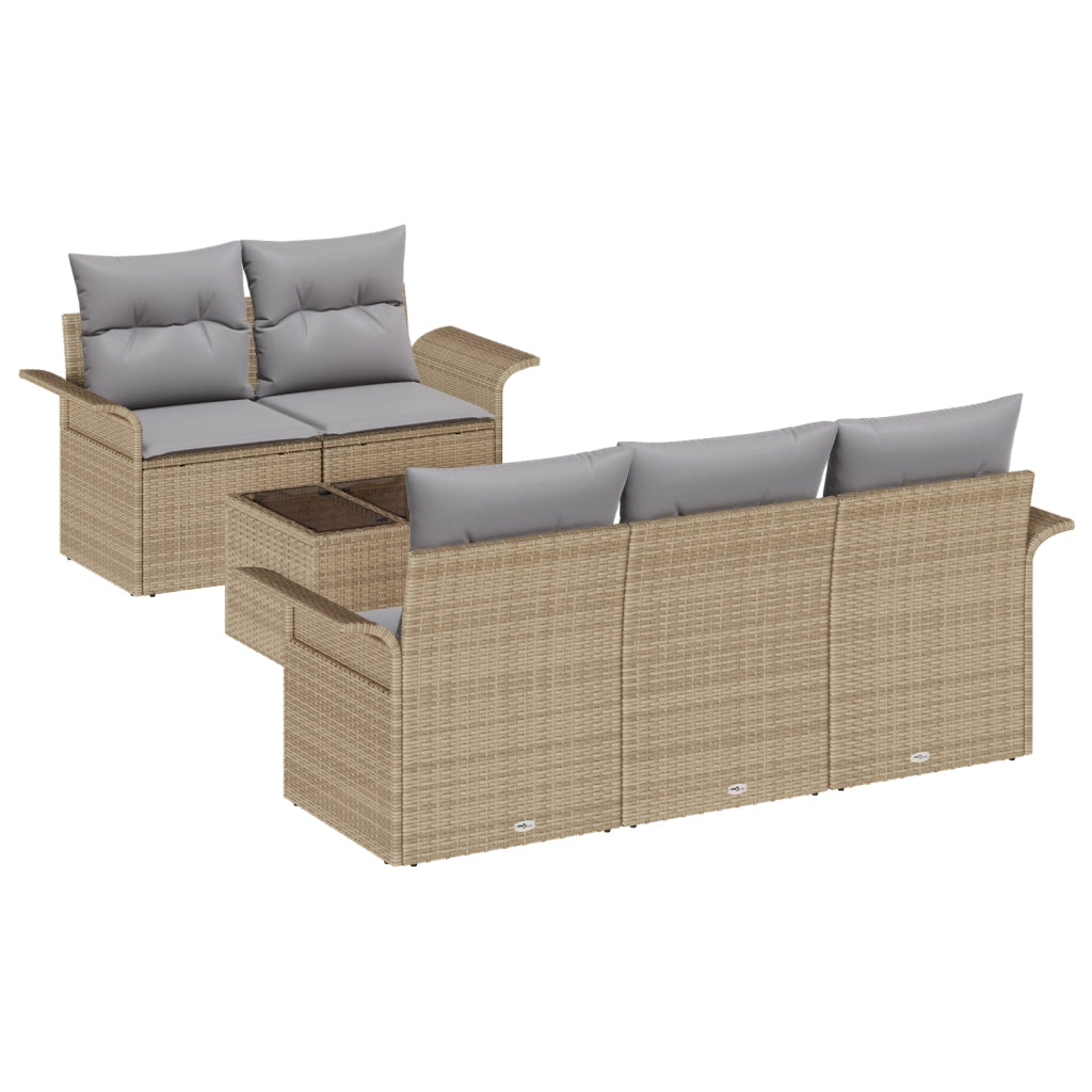 Set Divano Giardino 6 Pezzi con Cuscini Beige Polyrattan
